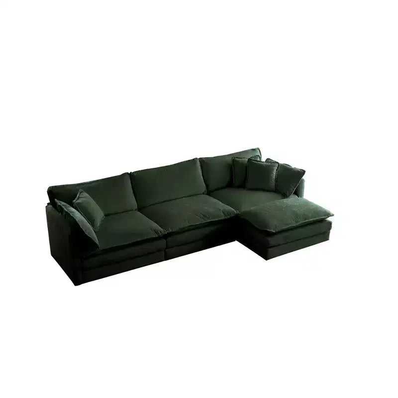Divano sezionale modulare a L oversize con tappezzeria comoda a combinazione libera e pouf reversibile, in ciniglia beige