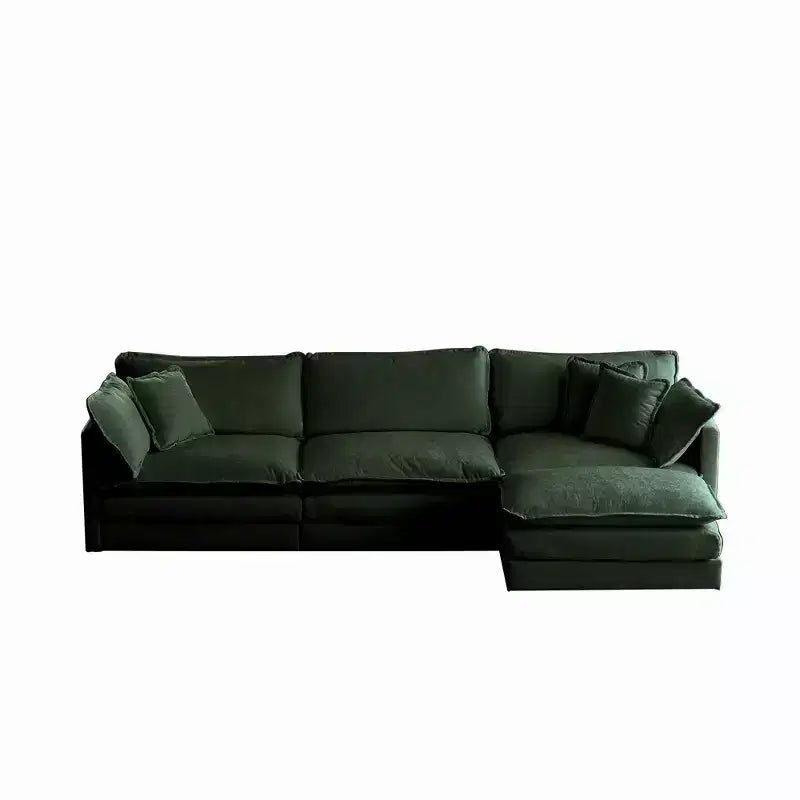 Divano sezionale modulare a L oversize con tappezzeria comoda a combinazione libera e pouf reversibile, in ciniglia beige