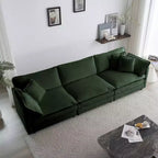 Divano sezionale modulare a L oversize con tappezzeria comoda a combinazione libera e pouf reversibile, in ciniglia beige