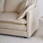 Divano sezionale modulare a L oversize con tappezzeria comoda a combinazione libera e pouf reversibile, in ciniglia beige