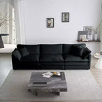 Divano sezionale modulare a L oversize con tappezzeria comoda a combinazione libera e pouf reversibile, in ciniglia beige