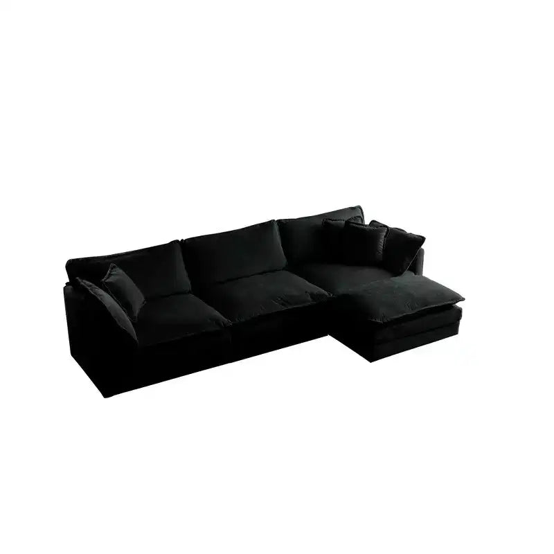 Divano sezionale modulare a L oversize con tappezzeria comoda a combinazione libera e pouf reversibile, in ciniglia beige