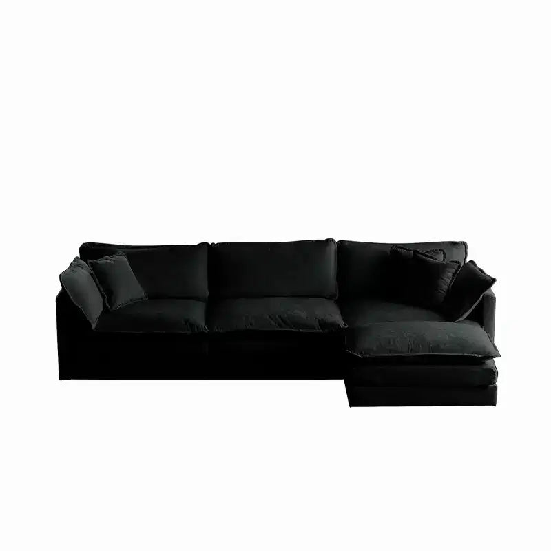 Divano sezionale modulare a L oversize con tappezzeria comoda a combinazione libera e pouf reversibile, in ciniglia beige