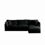 Divano sezionale modulare a L oversize con tappezzeria comoda a combinazione libera e pouf reversibile, in ciniglia beige