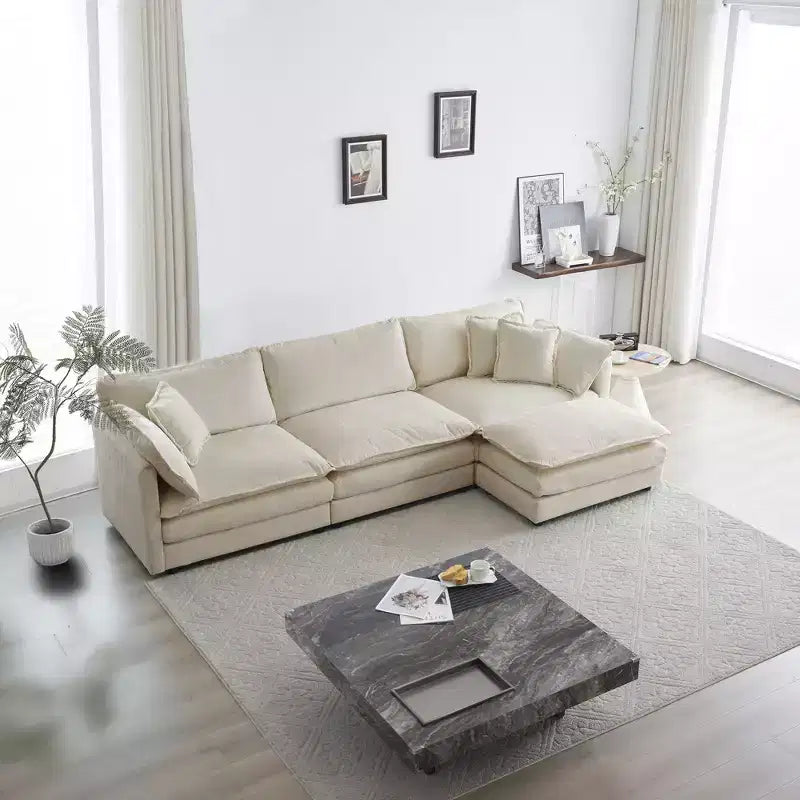 Free Combination Comfy Upholstery Modular Oversized L Shaped Sectional Sofa With Reversible Ottoman Beige Chenille