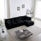 Divano sezionale modulare a L oversize con tappezzeria comoda a combinazione libera e pouf reversibile, in ciniglia beige