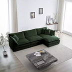 Divano sezionale modulare a L oversize con tappezzeria comoda a combinazione libera e pouf reversibile, in ciniglia beige