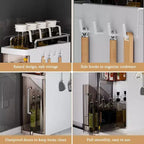 Organizzatore di spezie a 3 ripiani con ante, porta spezie, utensili e posate per armadietti da cucina, 4 ganci, design antipolvere