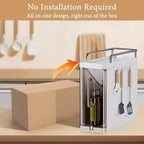 Organizzatore di spezie a 3 ripiani con ante, porta spezie, utensili e posate per armadietti da cucina, 4 ganci, design antipolvere