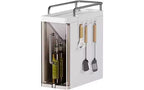 Organizzatore di spezie a 3 ripiani con ante, porta spezie, utensili e posate per armadietti da cucina, 4 ganci, design antipolvere
