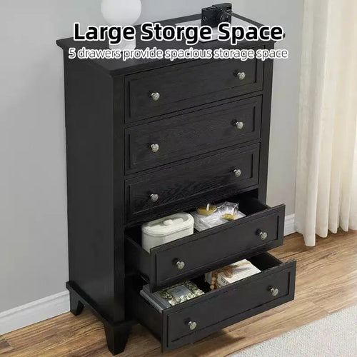 Cassettiera a 5 cassetti per camera da letto, Comò stretto stile rustico alto 122 cm, Cassettiera stretta in legno per armadio, soggiorno, appartamenti