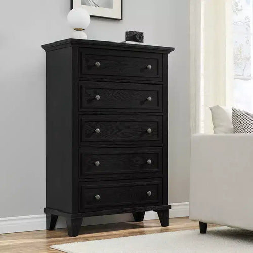 5 Drawer Dresser for Bedroom, 48'' Tall Skinny Farmhouse Chest of Drawers, Narrow Wood Dresser for Closet Living Room Apartments