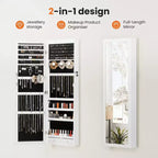 MAYEERTY 47.2in Armadio portagioie da parete grande capacità con 6 LED, appendibile alla porta, organizer con serratura e specchio integrato