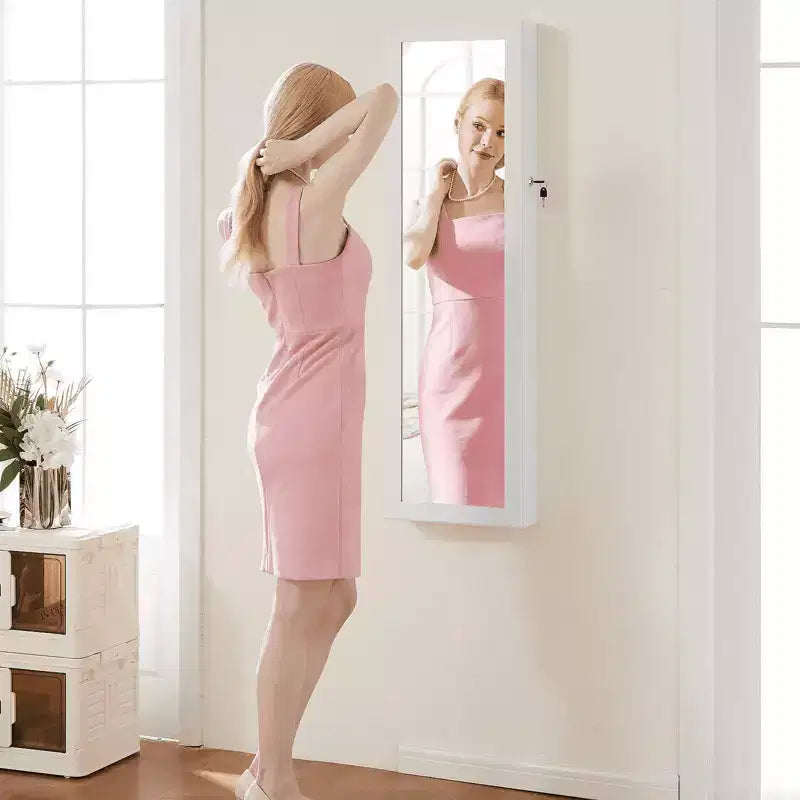 MAYEERTY 47.2in Armadio portagioie da parete grande capacità con 6 LED, appendibile alla porta, organizer con serratura e specchio integrato
