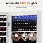 MAYEERTY 47.2in Armadio portagioie da parete grande capacità con 6 LED, appendibile alla porta, organizer con serratura e specchio integrato