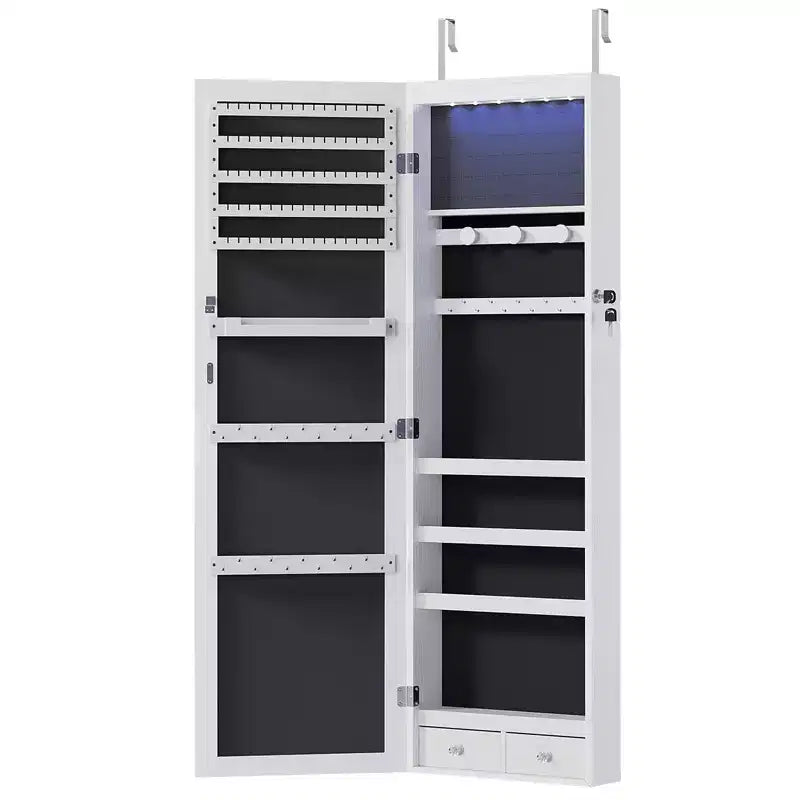 MAYEERTY 47.2in Armadio portagioie da parete grande capacità con 6 LED, appendibile alla porta, organizer con serratura e specchio integrato