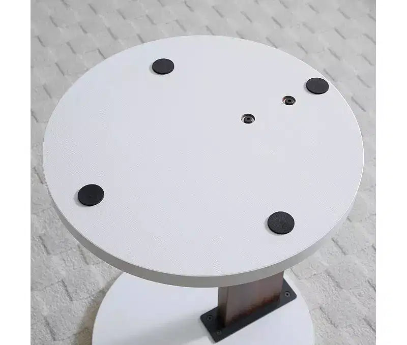 Petite table d'appoint, Table d'appoint ronde rustique à 2 niveaux, Table de plateau de canapé de salon, Table de canapé moderne en forme de C avec cadre en bois pour les petits espaces de chambre à coucher