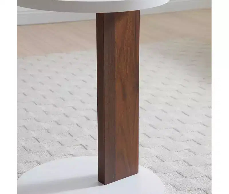 Petite table d'appoint, Table d'appoint ronde rustique à 2 niveaux, Table de plateau de canapé de salon, Table de canapé moderne en forme de C avec cadre en bois pour les petits espaces de chambre à coucher