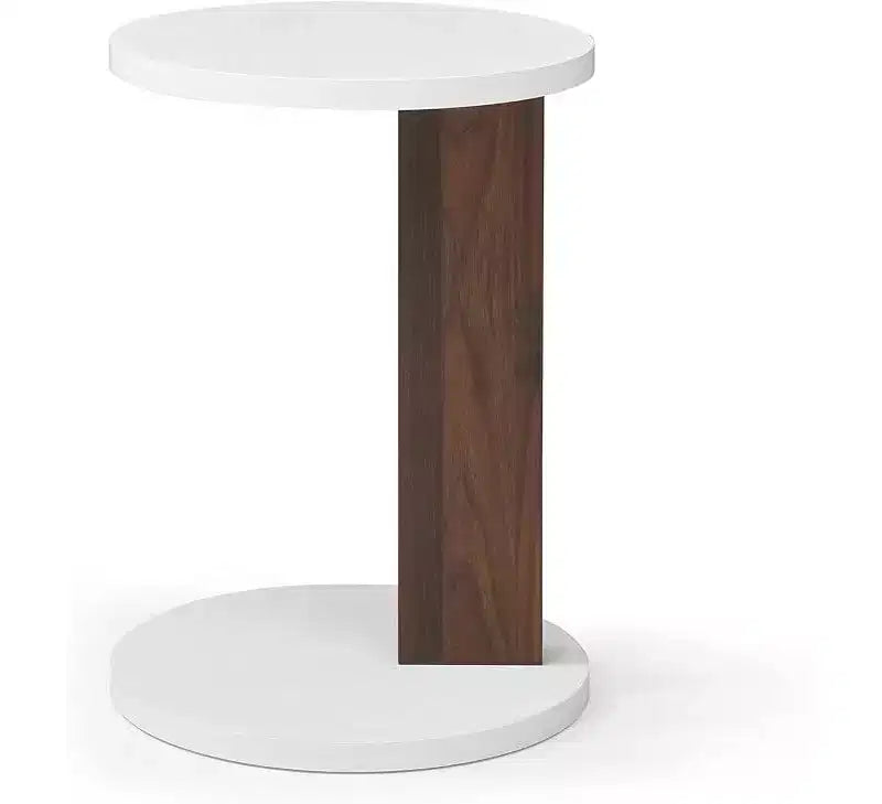 Petite table d'appoint, Table d'appoint ronde rustique à 2 niveaux, Table de plateau de canapé de salon, Table de canapé moderne en forme de C avec cadre en bois pour les petits espaces de chambre à coucher