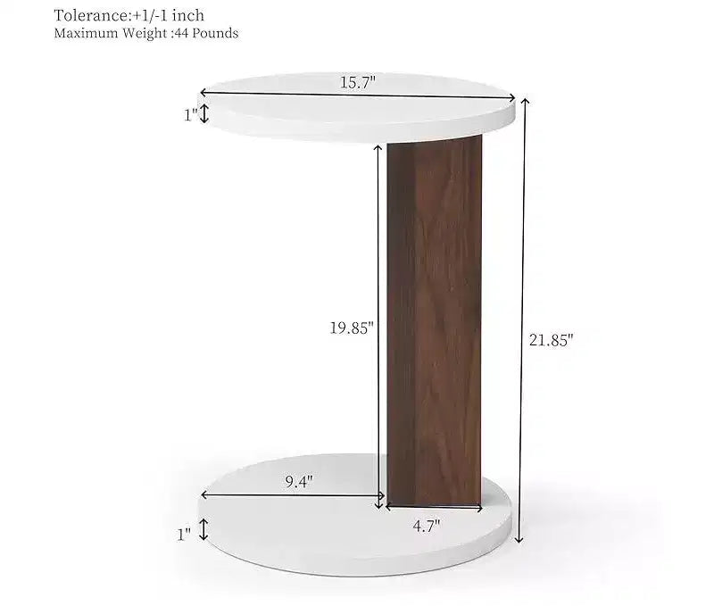 Petite table d'appoint, Table d'appoint ronde rustique à 2 niveaux, Table de plateau de canapé de salon, Table de canapé moderne en forme de C avec cadre en bois pour les petits espaces de chambre à coucher