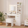 Vanity Desk with Mirror, Makeup Vanity Set with Chair, 3 Light Mode & Brightness Adjusted, Power Outlet, Bedroom Dressing Table with Hairdryer Holder