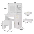 Toeletta con specchio, set toeletta trucco con sedia, 3 modalità di illuminazione e luminosità regolabile, presa di corrente, tavolo da trucco da camera da letto con supporto per asciugacapelli