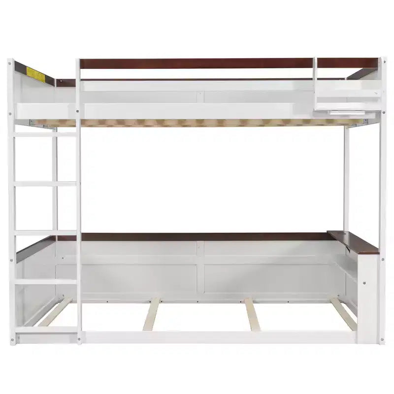 Letto a castello in legno Whisen Queen Size con ripiani portaoggetti, cassettiera, luce LED e stazione di ricarica USB
