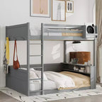 Letto a castello in legno Whisen Queen Size con ripiani portaoggetti, cassettiera, luce LED e stazione di ricarica USB