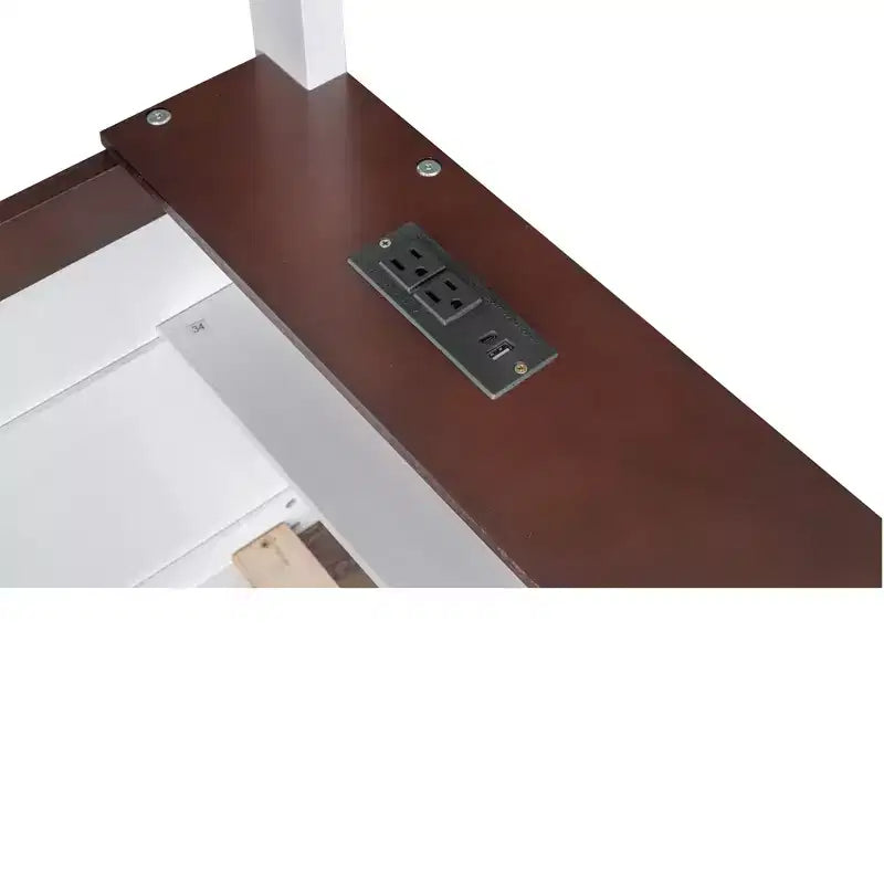 Letto a castello in legno Whisen Queen Size con ripiani portaoggetti, cassettiera, luce LED e stazione di ricarica USB