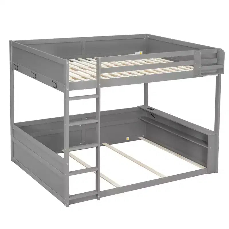 Letto a castello in legno Whisen Queen Size con ripiani portaoggetti, cassettiera, luce LED e stazione di ricarica USB