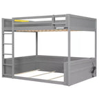 Letto a castello in legno Whisen Queen Size con ripiani portaoggetti, cassettiera, luce LED e stazione di ricarica USB