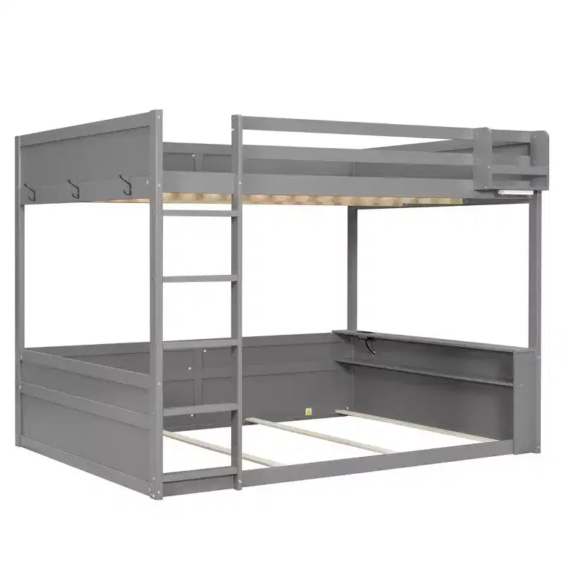 Letto a castello in legno Whisen Queen Size con ripiani portaoggetti, cassettiera, luce LED e stazione di ricarica USB