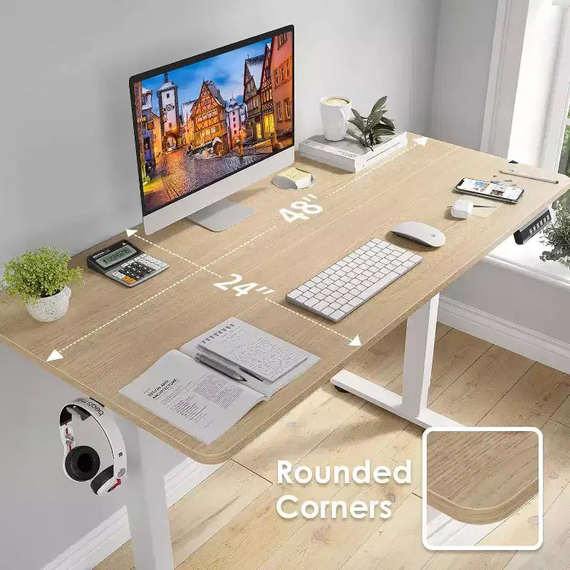PexFix Scrivania Elettrica Regolabile in Altezza 122 x 61 cm, con Piano in Legno Naturale, Scrivania Computer per Casa e Ufficio con Pannello Giuntato