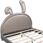 Acekool Letto a Piattaforma Imbottito Full Size con Testiera a Orecchie di Animale, Ornamento Coniglio per Bambini, Struttura Robusta, Nessuna Rete a Molle Necessaria, Grigio