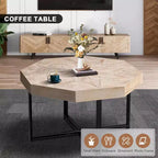 Tavolino CuisinSmart, Tavolino laterale in stile rustico con patchwork vintage, Tavolino esagonale in legno, Gambe incrociate in metallo per soggiorno, camera da letto, balcone
