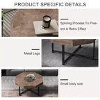 Tavolino CuisinSmart, Tavolino laterale in stile rustico con patchwork vintage, Tavolino esagonale in legno, Gambe incrociate in metallo per soggiorno, camera da letto, balcone