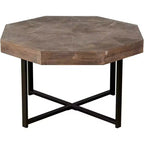 CuisinSmart Coffee Table, Vintage Patchwork Craft Farmhouse Side Table, Octagonal Wooden Side Table, Cross Metal Legs for Living Room Bedroom Balcony