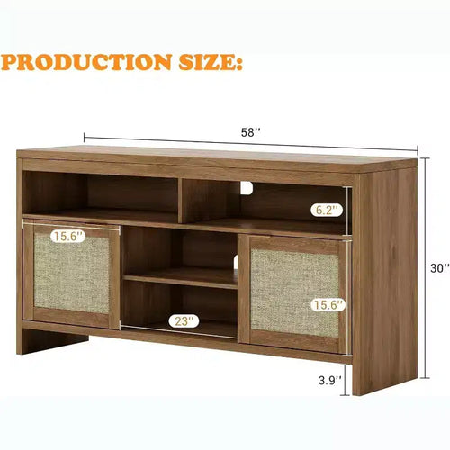 Mobile TV Boho da 65 pollici con ante in rattan - Mobile porta TV moderno in legno da 58 con ripiani regolabili per soggiorno