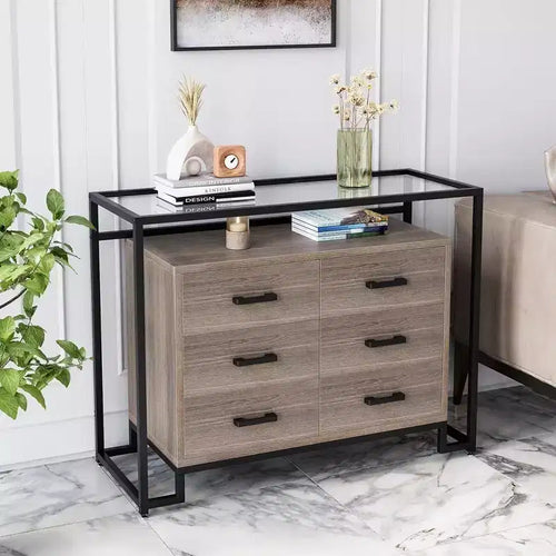 58 5-Tier Kitchen Pantry Cabinet with Glass Doors and Drawer, Microwave Rack, and Brakeable Casters Wood