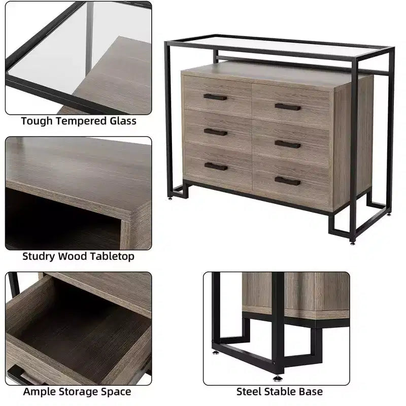 58 Mobile dispensa da cucina a 5 ripiani con ante in vetro e cassetto, ripiano per microonde e ruote bloccabili in legno
