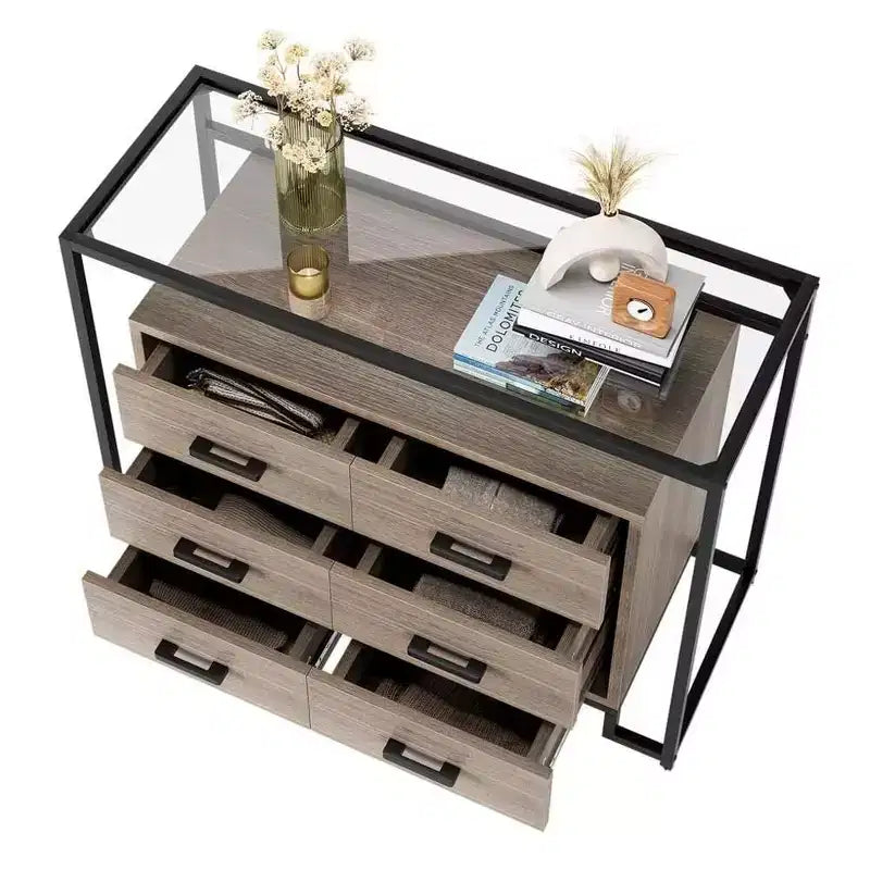 58 Mobile dispensa da cucina a 5 ripiani con ante in vetro e cassetto, ripiano per microonde e ruote bloccabili in legno