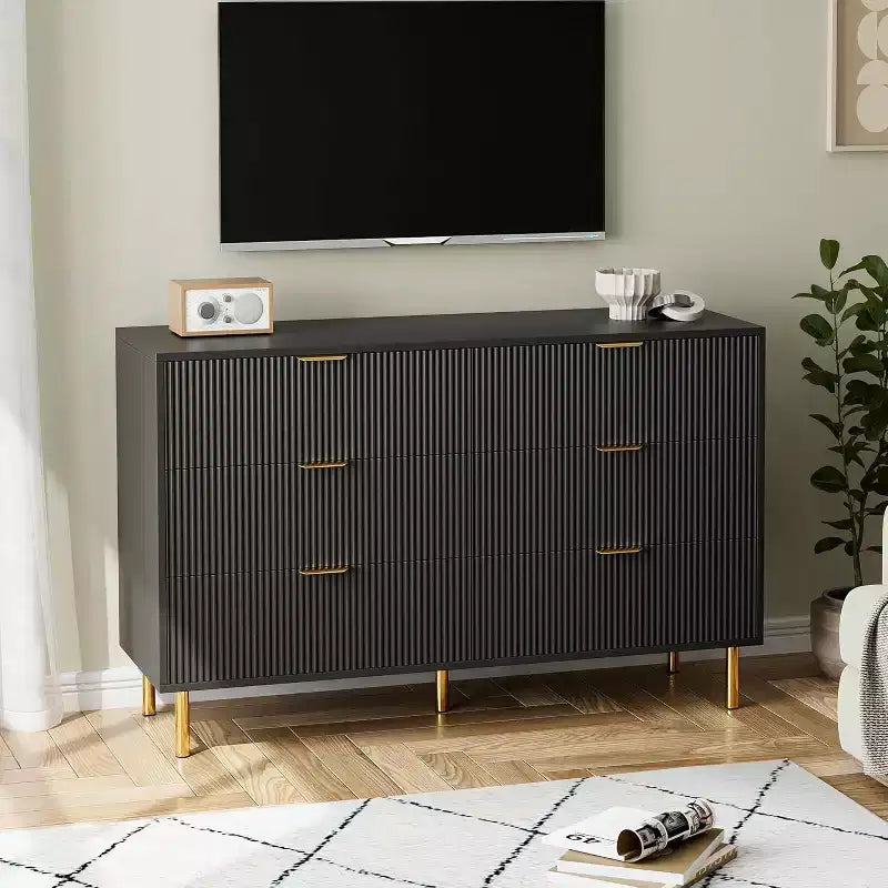 Comò moderno a 6 cassetti per camera da letto con maniglia dorata e cassetti grandi, doppio comò in legno e organizzatore di archiviazione per soggiorno