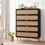 Garvee Rattan 5 Drawer Dresser for Bedroom, Tall Chest with Wide Top and Deep Storage Drawers for Living Room, Hallway, Kids Room