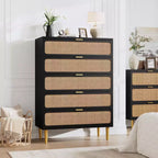 Cassettiera Garvee Rattan a 5 cassetti per Camera da Letto, Cassettone Alto con Piano Largo e Cassetti Profondi per Soggiorno, Corridoio, Camera dei Bambini