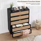 Cassettiera Garvee Rattan a 5 cassetti per Camera da Letto, Cassettone Alto con Piano Largo e Cassetti Profondi per Soggiorno, Corridoio, Camera dei Bambini