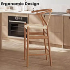PexFix Sgabello Sedia da Bar Wishbone Completamente Assemblato, Sgabello da Bar a Contatore in Tessuto per Isola Cucina, Noce
