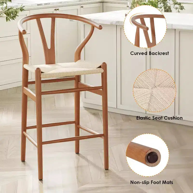 PexFix Sgabello Sedia da Bar Wishbone Completamente Assemblato, Sgabello da Bar a Contatore in Tessuto per Isola Cucina, Noce