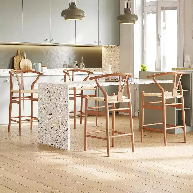 PexFix Sgabello Sedia da Bar Wishbone Completamente Assemblato, Sgabello da Bar a Contatore in Tessuto per Isola Cucina, Noce