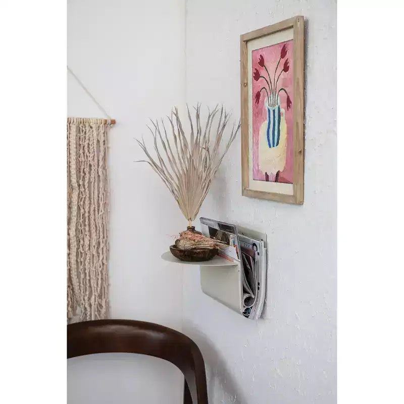 Mensola da parete in metallo decorativa Storied Home per riviste, color crema