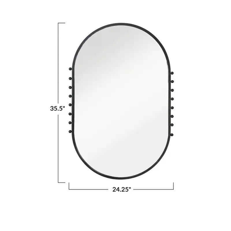 Specchio da parete ovale Storied Home con cornice in metallo e palline, nero opaco